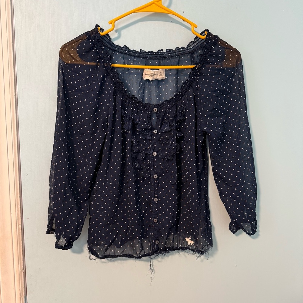 Abercrombie & Fitch Sheer Ruffled Polka Dot Blouse - XS